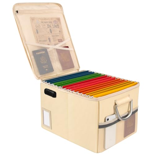 TOMKID Fireproof Document Box, Fire Proof Safe Box for Home Document Organizer with Lock, Fire Office Storage Cabinet for Hanging Letter/Legal Folder 16.1 x 12.9 x 11in (Off-white) - color: Off-white