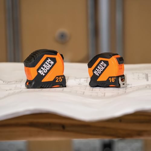 Klein Tools 9516 Tape Measure, 16-Foot Compact Double-Hook Imperial Measuring Tape with Finger Brake, Nylon Blade, Easy to Read Bold Lines - color: 16-Foot