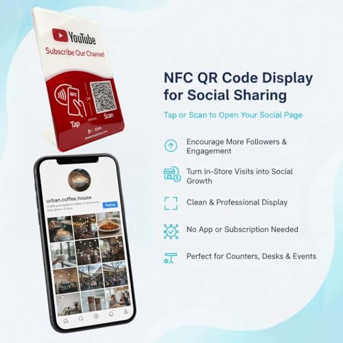 Follow Us Sign for YouTube– NFC QR Code YouTube Channel Stand, Reusable Tap or Scan, No App or Fees, Easy Setup, YouTube Subscribe Sign to Boost Subscribers, Counter Display - size: Standard, style: Youtube