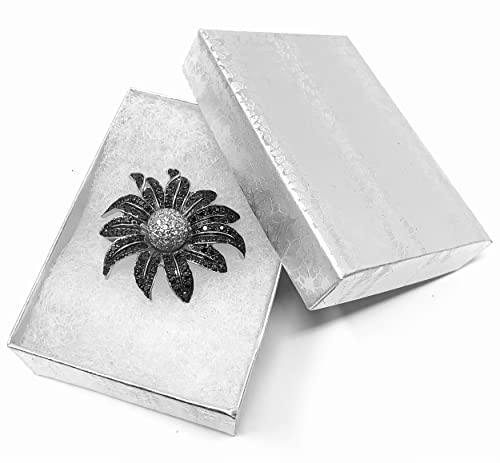 RJ Displays 6 Pack Cotton Filled Silver Foil Paper Cardboard Jewelry Neck, Ring, Earring, Pendant, Pocket Watch, Body Jewelry, Gift and Retail Boxes Size 3 1/16" x 2 1/8" x 1" Inch (Silver) - color: Silver