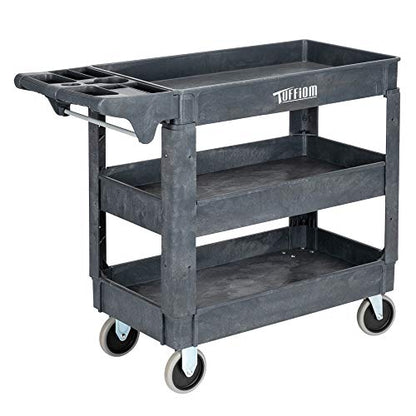TUFFIOM Plastic Service Utility Cart with Wheels, 550lbs Capacity, Heavy Duty Tub W/Deep Shelves, Multipurpose Rolling 3-Tier Mobile Storage Organizer, for Warehouse Garage Industrial Cart - size: 3 Shelves 40.7"L x 17.1"W x 33.5"H