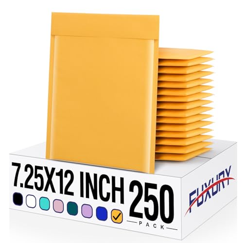 Fuxury Kraft Bubble Mailers 7.25x12 Inch 250 Pack - color: Yellow, size: 7.25x12" 250PC