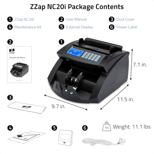 ZZap Bill Value Counter & Counterfeit Detector - Money Cash Currency Machine (NC20i)