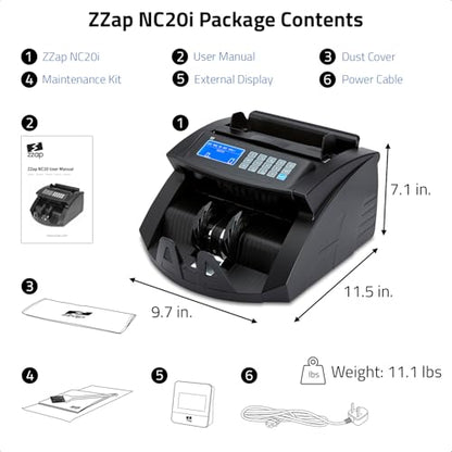 ZZap Bill Value Counter & Counterfeit Detector - Money Cash Currency Machine (NC20i)