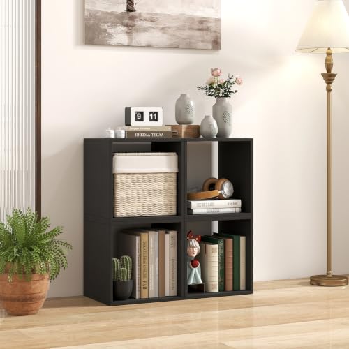 GIANTEX 2 Cube Bookshelf, 2-Tier Stackable Cube Storage Organizer (1,Black) - color: Black