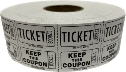 Ticket Guru-Raffle Tickets - (4 Rolls of 2000 Double Tickets) 8,000 Total 50/50 Raffle Tickets (4) Random Colors