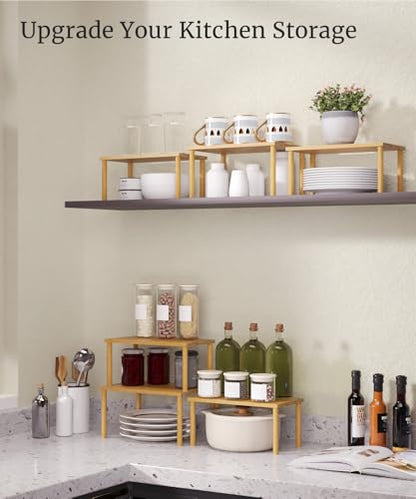 Set of 3 Bamboo Cabinet Organizer Shelf,Medium(Natural) - color: Natural, size: Medium