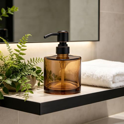 Coffee Glass Soap Dispenser with Rust Proof Stainless Steel Pump, Oil Rubbed Bronze Refillable Liquid Hand Soap Dispenser for Bathroom, Kitchen (11Oz, Round) - color: Oil Rubbed Bronze, size: 11 oz Round
