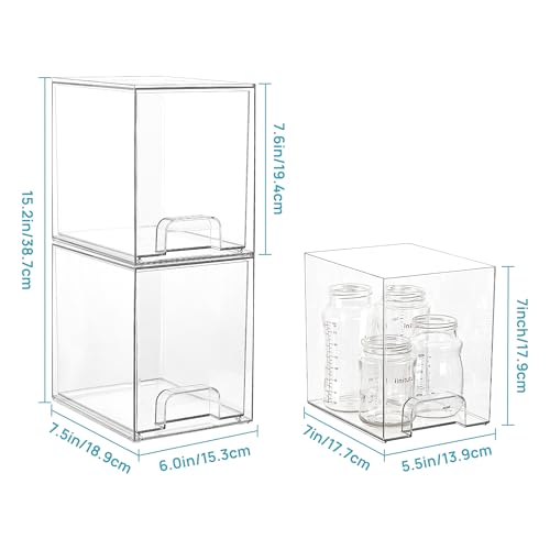 Vtopmart Clear Stackable Storage Drawers, 4 Pack Tall Plastic Organizers - style: High-4pack-Clear