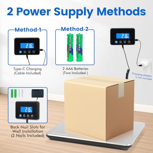 MaxWorks Digital Platform Scale 440 lb Capacity Stainless Steel Shipping Scale USB-C Rechargeable with LCD Display for Packages Luggage & Warehouse Use 51076 - size: 440 Lb Capacity