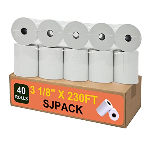 SJPACK 40 Rolls Thermal Paper 3 1/8 x 230ft Pos Receipt Paper, Cash Register Roll TM-T88 T-20 T-90 SRP-350 370 - size: 3-1/8" x 230', style: 40 Rolls