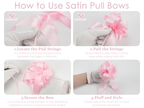 HUIHUANG Pink Bows for Gift Wrapping 12 PCS Light Pink Satin Pull Gift Bows - color: Pink, size: 1 Pack (12 bows, 4 in x 8 in)
