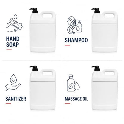 kitchentoolz 1 Gallon Pump Dispenser Bottles, 2 Pack - Empty Refillable HDPE Jugs with Lotion Pumps for Hand Soap, Dish Soap, Shampoo, Conditioner & Sanitizer - Large Refill Containers, Made in USA