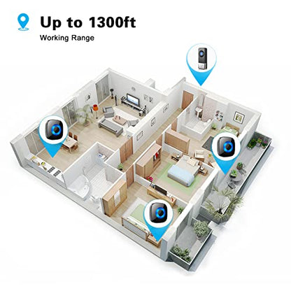 Wireless Doorbell with 3 Receivers, PHYSEN Door bell Chimes for Large Home - size: 1 Button + 3 Receivers