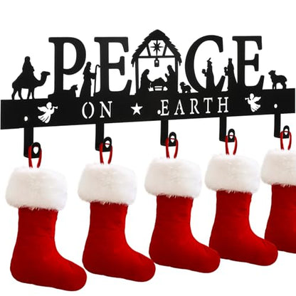 Cinnvoice Nativity Christmas Stocking Holder for Wall, 5 Hangers,Peace - style: Peace