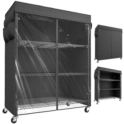 REIBII 4-Tier Shelving Unit with Cover, Dustproof, with Wheels for Pantry - size: 36" W x 14.3" D x 56.5" H