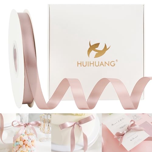 HUIHUANG 1/2 inch Dusty Rose Double-Faced Satin Ribbon Continuous 50 Yds - color: Dusty Rose, size: 1/2 inch