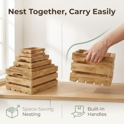 Wooden Crates for Display 6 Pack, Rustic Nesting Wood Crates