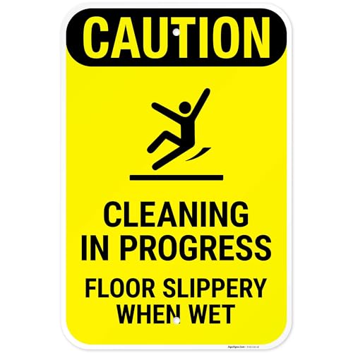 Caution Cleaning in Progress Floor Slippery When Wet OSHA Sign, - size: 12x18