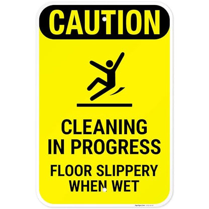 Caution Cleaning in Progress Floor Slippery When Wet OSHA Sign, - size: 12x18