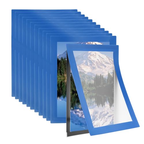 PATIKIL 4 x 6 Inch Magnetic Sign Holder, 12Pcs Self-Adhesive Magnetic Border Wall Mount PVC Picture Frames Document Holder for Wall Window Home Office Store Poster, Sky Blue - color: Sky Blue