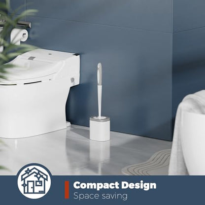 Toilet Brush and Holder Set, Space Saving, White, 1 Pack - color: White
