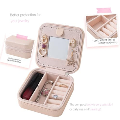 KElofoN Travel jewelry case Travel jewelry box Travel Jewelry Organizer Small box Gift for Girls Women with Mirror(Pink) - color: Pink