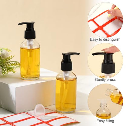Fumete 2 Pack Glass Spray Bottles 4oz,Clear, Black Top,Pump Bottle - color: Clear, Black Top, style: Pump Bottle