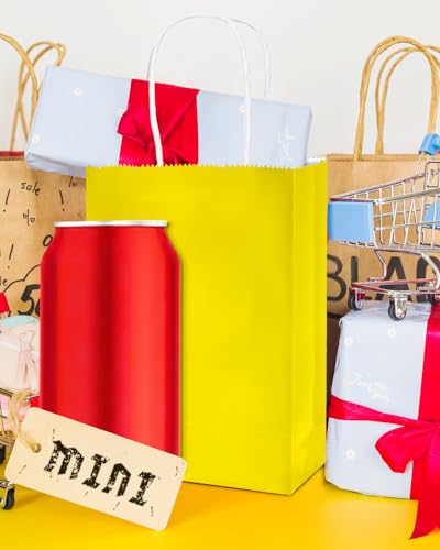 qiqee 24PCS Mini Gift Bag with Handles Bulk 4.5"x2.5"x6" Gift Bags Bright Yellow Bags Multiple Uses - color: Bright Yellow