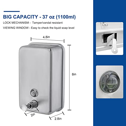 Commercial Soap Dispenser Wall Mount Stainless Steel, Vertical - size: Vertical