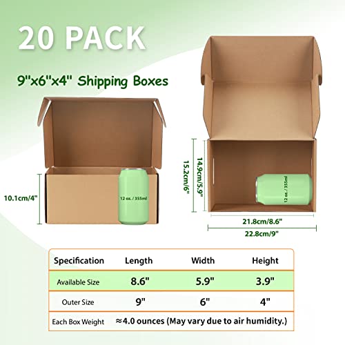 9x6x4 Cardboard Shipping Boxes Set of 20, Brown - size: 9" x 6" x 4"