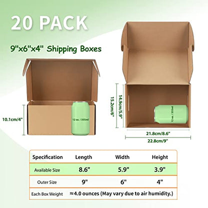 9x6x4 Cardboard Shipping Boxes Set of 20, Brown - size: 9" x 6" x 4"