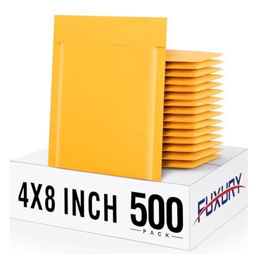 Fuxury Kraft Bubble Mailers 4x8" 500Pack Padded Envelopes Usable Size 4x7" - color: Yellow, size: 4x8" 500PC