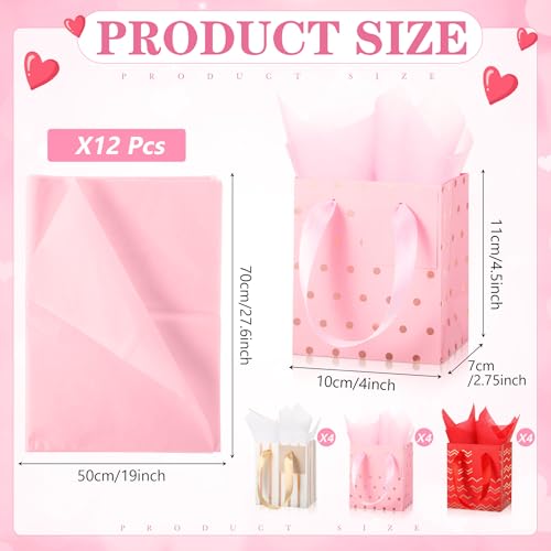 Tenare 12 Pcs Small Gift Bags Bulk,4 x 2.75 x 4.5 Inch,Red Pink White - color: Red Pink White, size: 4 x 2.75 x 4.5 Inch