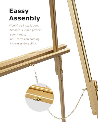 DJAR 3 Pcs 63" Adjustable Wooden Display Easel Stand for Sign - color: Gold, size: 3pcs