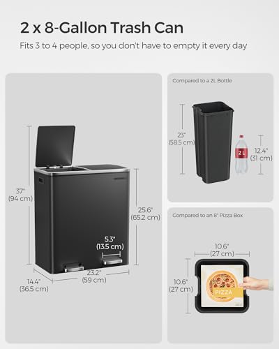 SONGMICS Trash Can, 2 x 8 Gallon (2 x 30 L), Black - color: Black, size: 2 x 8 Gallon