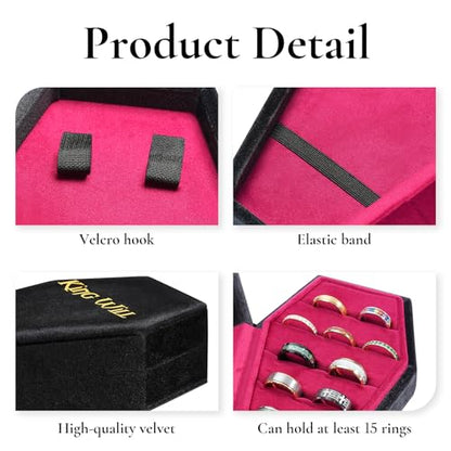 Mens Velvet Ring Box Organizer Coffin-Shape Unisex Storage Case for Rings - color: Black&Red