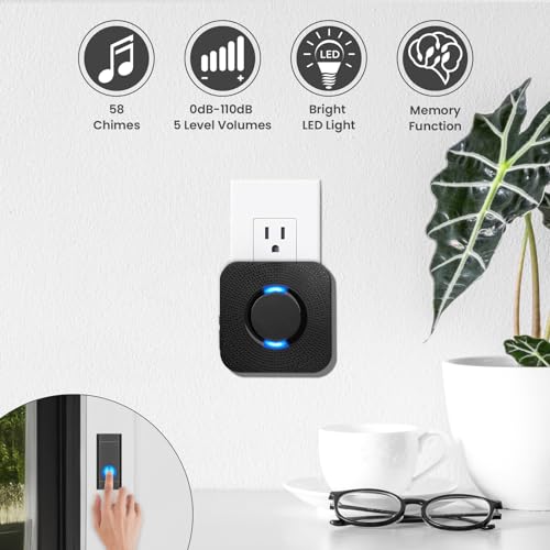 Wireless Doorbells for Home, PHYSEN Waterproof Door Chime Kit for Classroom - size: 2 Buttons + 4 Receivers