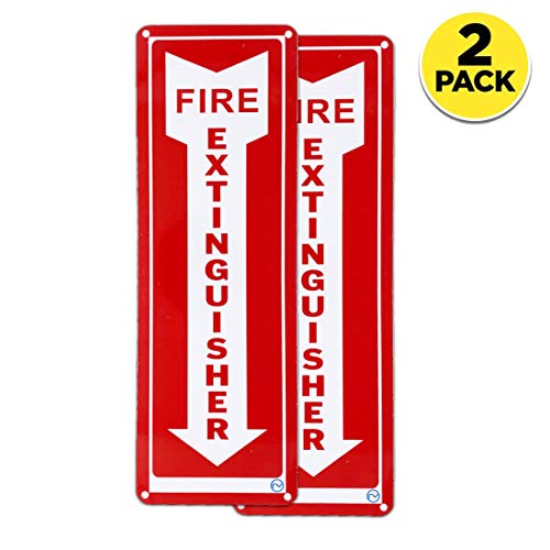 Fire Extinguisher Required Sign - For Indoor or Outdoor Use - 2 Signs White & Red - Hard & Durable Plastic with Holes - 12” x 4” - Pre-Drilled Mounting Holes