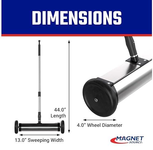 Master Magnetics Magnetic Sweeper with Wheels - Mini Push-Type with Release and Telescoping Handle - Powerful Magnetic Tool for Yard - Pick Up Nails and Other Metal Debris - Strong 35 lb Pull - 13” - style: 13"