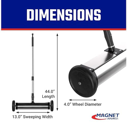 Master Magnetics Magnetic Sweeper with Wheels - Mini Push-Type with Release and Telescoping Handle - Powerful Magnetic Tool for Yard - Pick Up Nails and Other Metal Debris - Strong 35 lb Pull - 13” - style: 13"