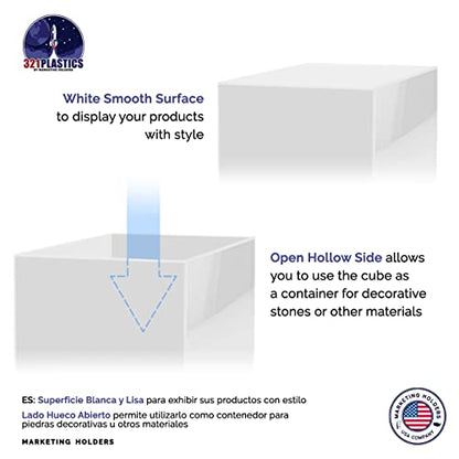 Marketing Holders 2 Pack 12 Inch White Acrylic Display Box with One Open Side Versatile Square Merchandise Storage Bin or Retail Product Riser
