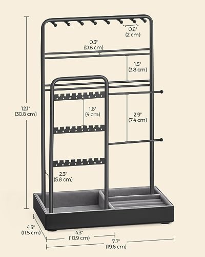 SONGMICS Jewelry Holder, Display Stand, Metal Frame, Velvet Tray - color: Ink Black, size: 4.5"D x 7.7"W x 12.1"H