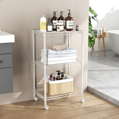 SINGAYE 3 Shelves Storage Shelf Wire Shelving Unit Metal Adjustable Wheels - color: White, size: 3Tier/11.5"D X 17.5"W X 30.5"H