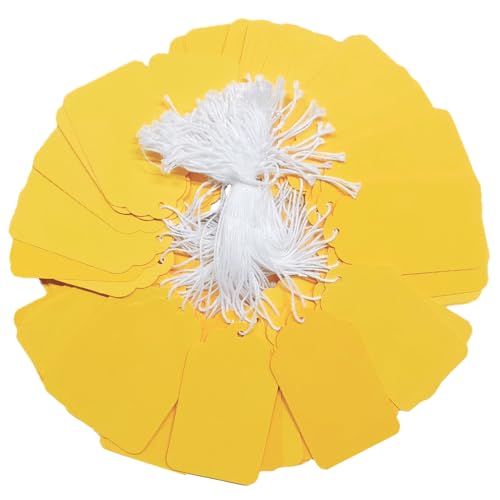 200 Pcs 2.76'' x 1.57'' Yellow Blank Jewelry Price Tags with String Attached Retail Paper Gift and Sale Hang Tag Handwritten Price Display Lables for Pricing Clothes Necklace & Merchandise - color: Yellow, size: 2.76x1.57 inches-200P