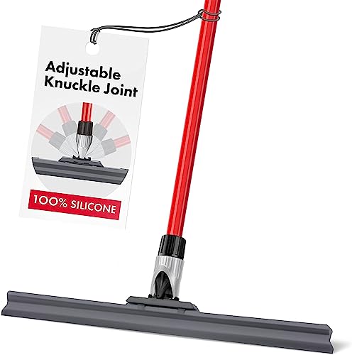 Heavy Duty Floor Squeegee for Concrete and Tile Floor - Silicone Squeegee Broom Floor Scrubber - Large Single Cast Rubber Blade Aluminum Long Handle 360° Swivel Joint - Garage Shower Window Cleaning - size: 17 Inch Blade - 1 Piece Handle