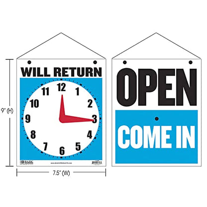 BAZIC Products Will Return/Open Clock Sign, 7.5 x 9 in, 2-Pack - size: 2-Pack