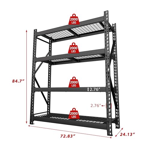 MUPATER 72" W x 24" D x 84" H Heavy Duty Storage Shelves, 8000 Pound Load Capacity, 4-Tier Adjustable Industrial Shelving, Metal Garage Storage Rack for Warehouse, Garage, Kitchen