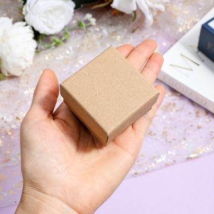 48 Pack Small Jewelry Ring Gift Boxes, 2x2x1.2 Inch Brown Krafts Paper Ring Boxes with Foam Insert, Bulk Square Cardboard Earring Packing Box for Weddings Rings, Necklaces, Business Retail