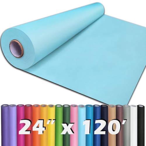 PerkHomy 24" x 1,440" (120') Light Blue Kraft Paper Roll for Craft Bulletin Board Paper Art Table Covering Crafting Gift Wrapping Bouquet Packing Parcel 80GSM 55LB (Light Blue, 24" x 120') - color: Light Blue, size: 24" Width x 120' Length